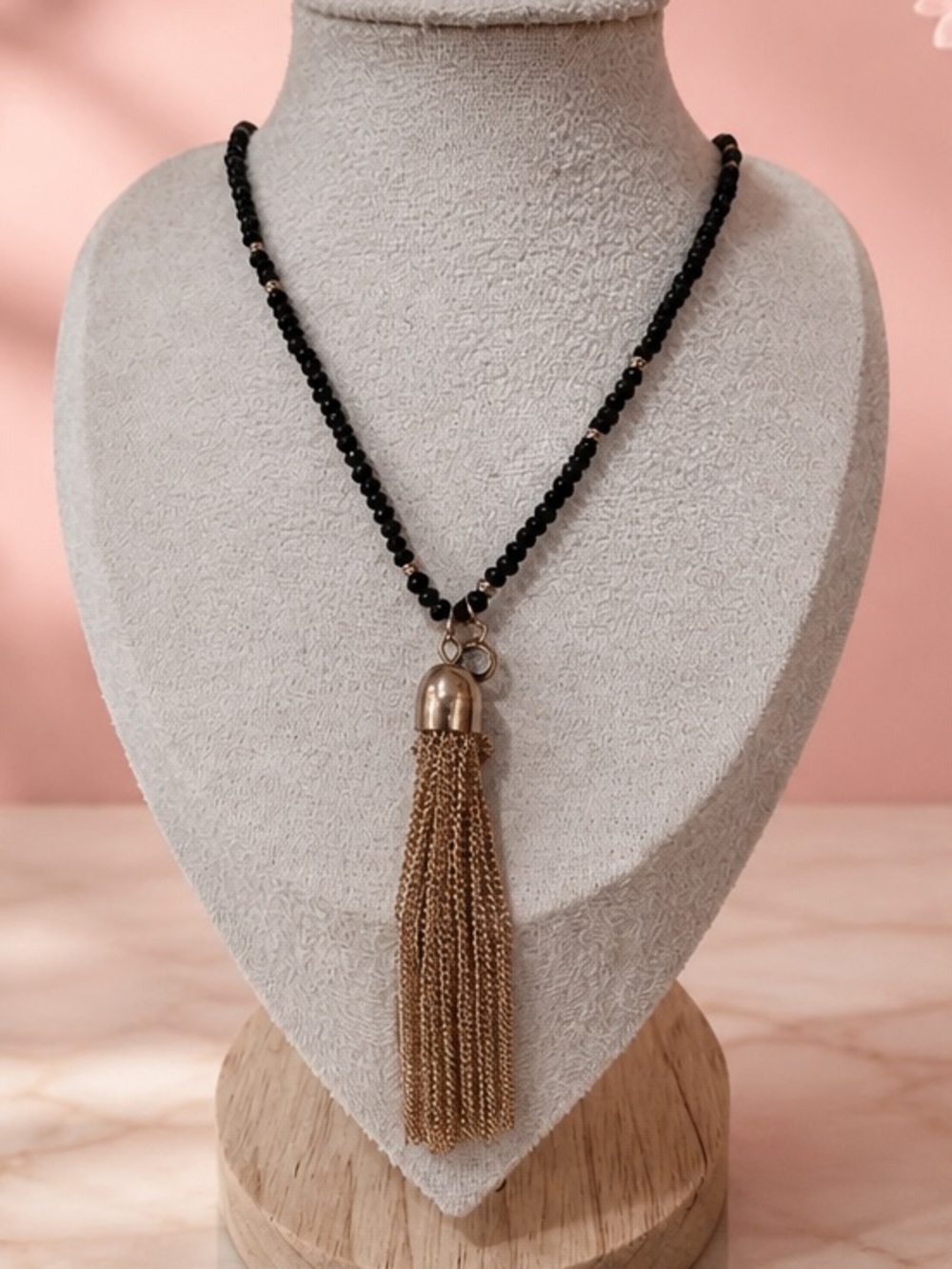 Vintage Black Faceted Beaded Necklace
